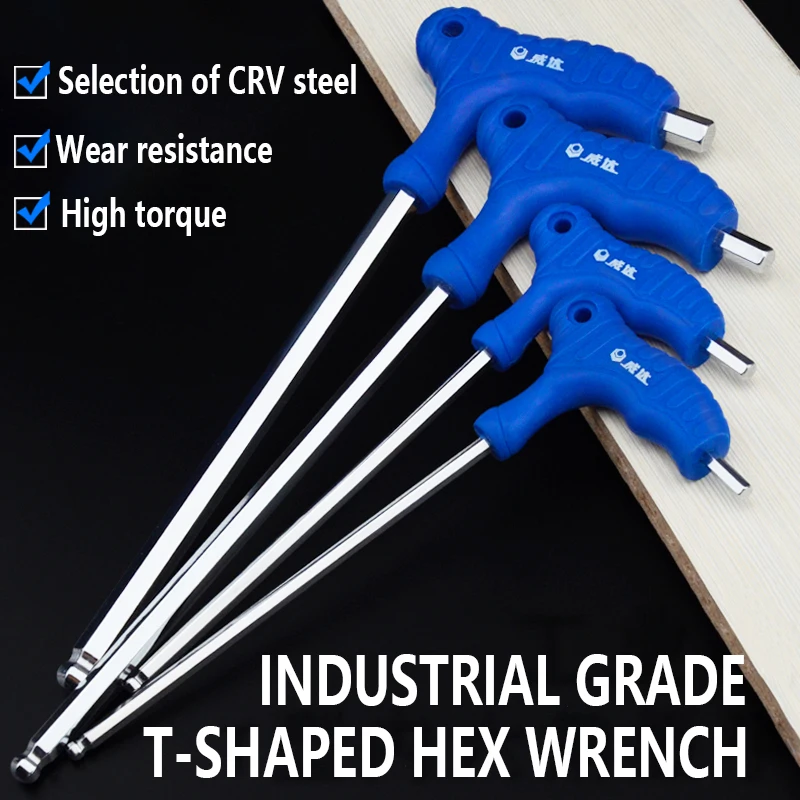 1Pc Ball Head T-shape Hex Wrench 2-10MM CR-V Hex Key Hexagon Screwdriver Socket Screw Wrench Spanner Hand Tools