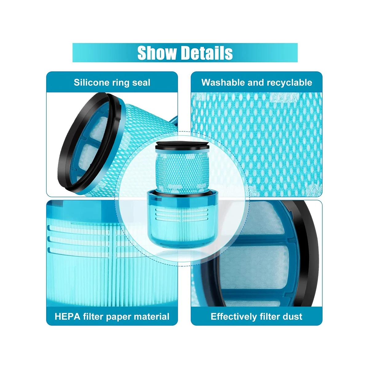 قطعتان من الفلتر البديل لكشف V15، كشف V15 +، محرك عزم الدوران V11، V11 Animal، عصا SV14 اللاسلكية