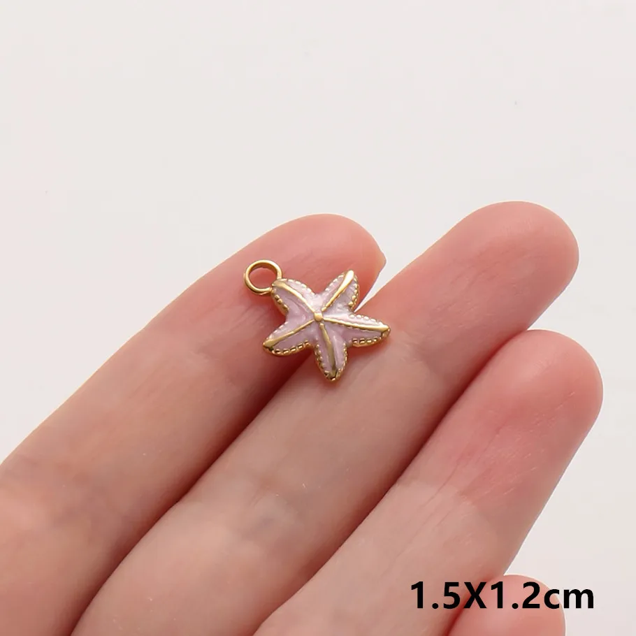 6 Stück Großhandel Rosa/Pinkfarbene Emaille-Tieranhänger Flamingo Schmetterling Seestern Edelstahl-Charms für Schmuckherstellung Halskette – Detail 11