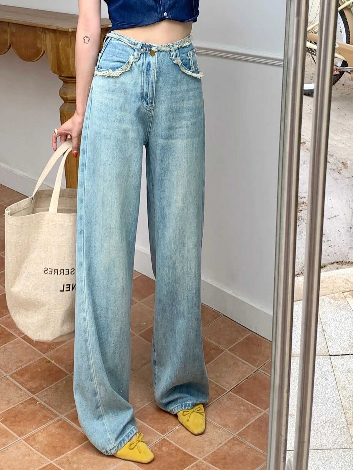 ZHISILAO Classic Blue Wide Leg Jeans for Women Vintage Y2K Casual Cotton Full Length Denim Pants Streetwear 2023