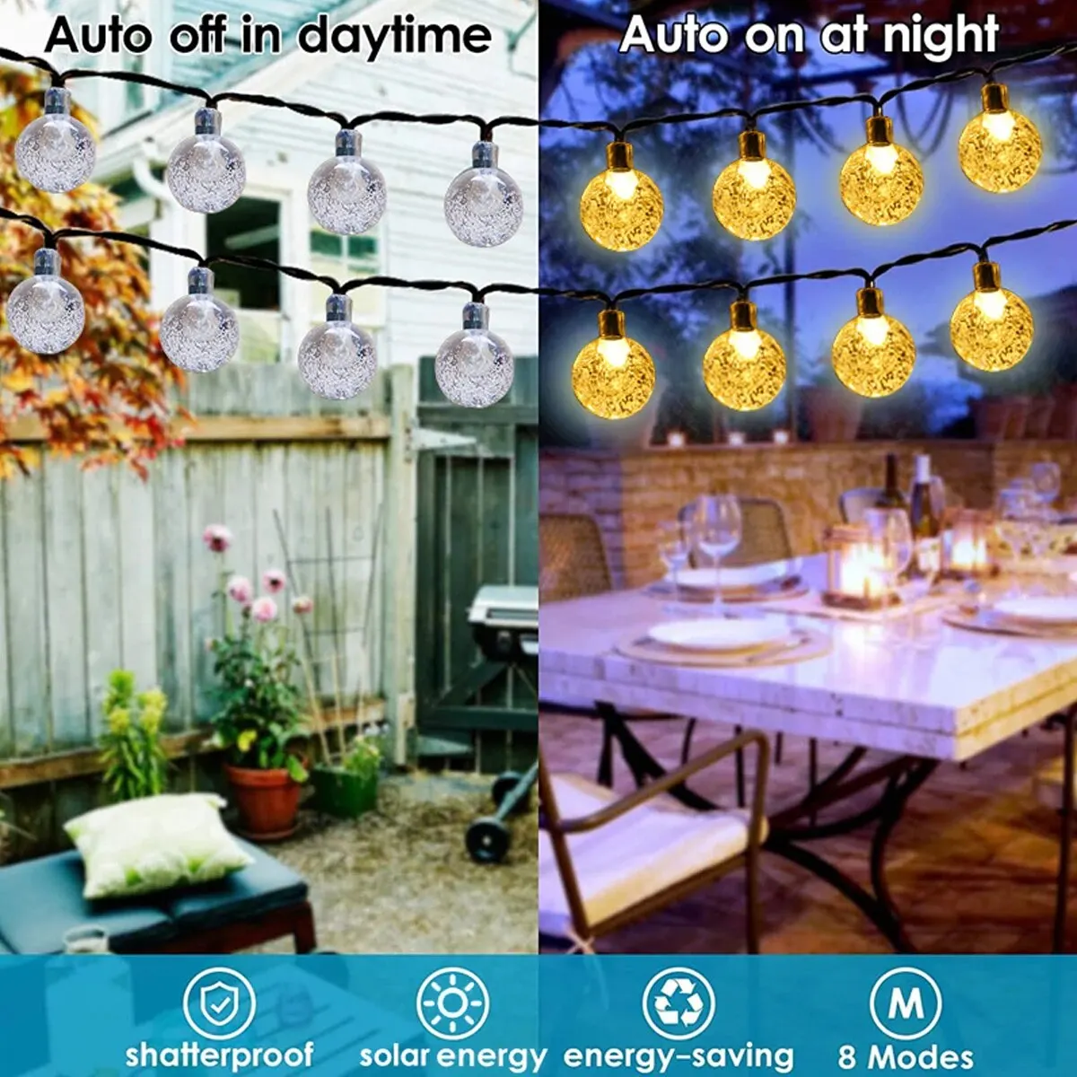 LED Solar String Lights Outdoor Waterproof Bubble Beads Fairy String Light 8 Modes Garden Wedding Party Christmas Decoration image 3