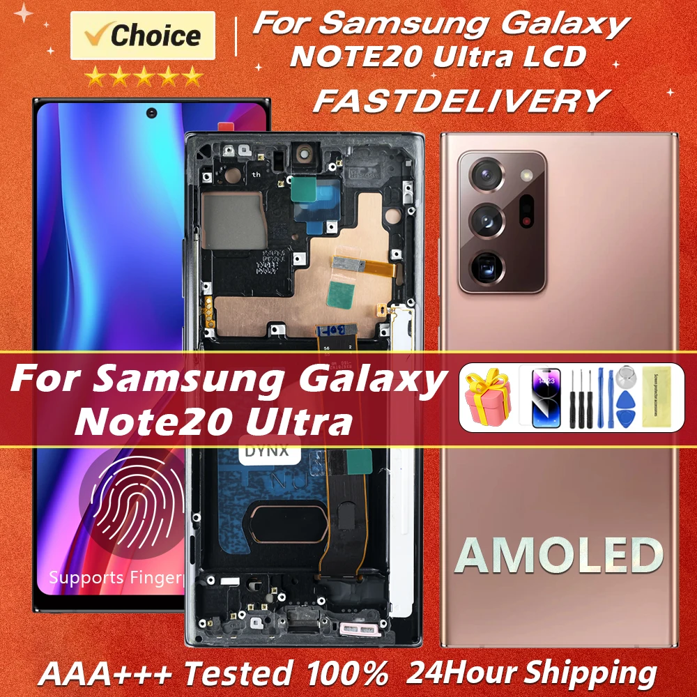 Super AMOLED Display Note20 Ultra With Frame LCD For Samsung Galaxy NOTE 20 Ultra N985 N985F N986B Touch Screen Digitizer Repair