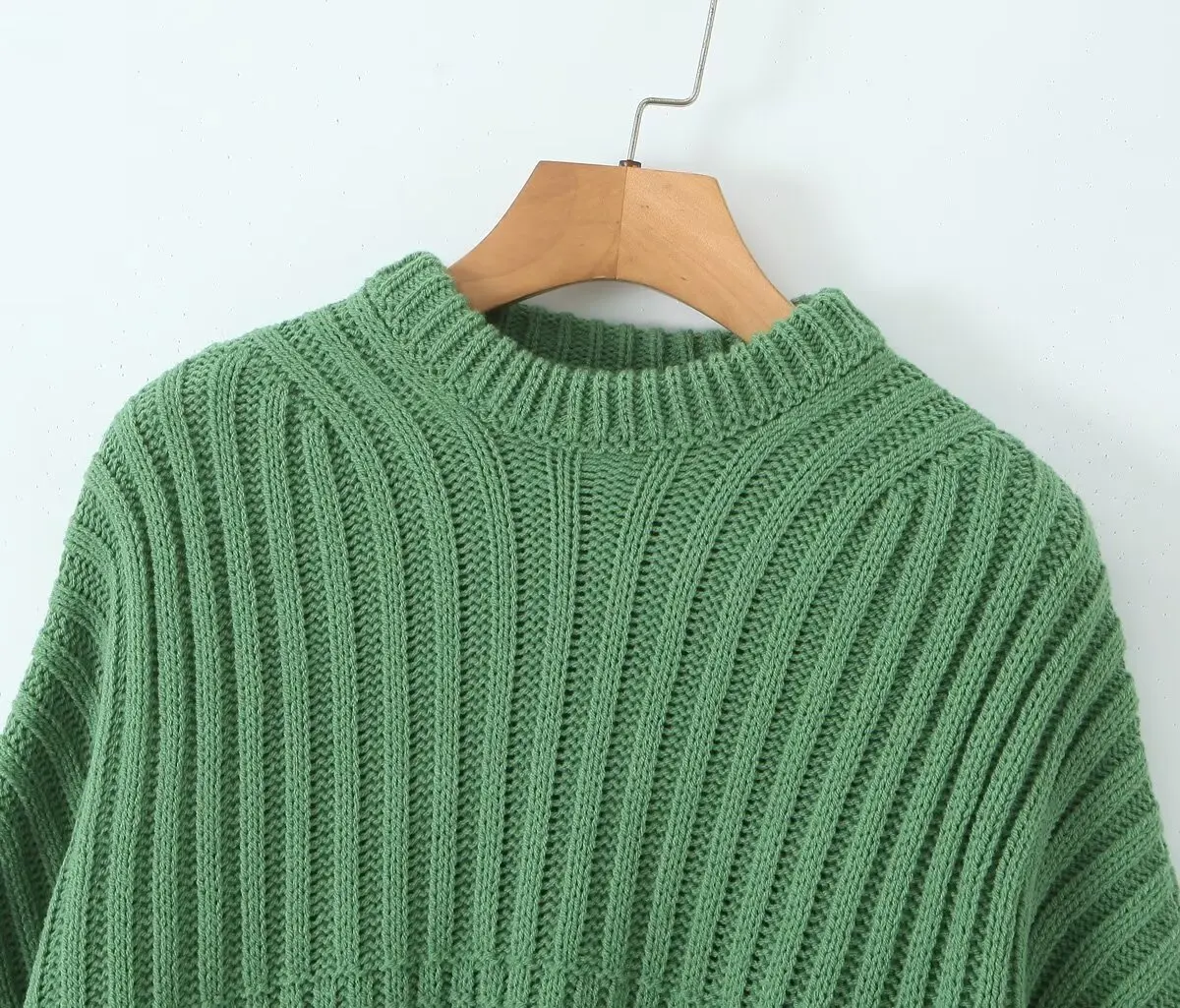 Dave&Di French Minimalist Round Neck Green Basic Knitwear For Autumn Winter Fashion Elegant And Loose Sweater Women