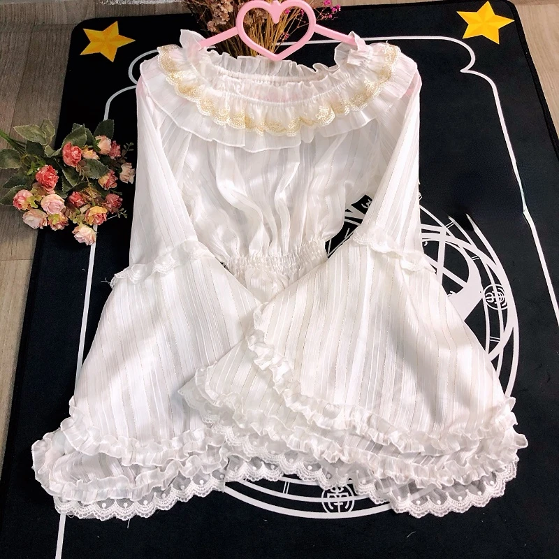 Blusa Victoriana De Encaje Con Mangas Acampanadas Para Mujer | Estilo Gótico Lolita Y Pirata | Cuello Redondo Y Botones | Perfecta Para Fiestas Y Disfraces