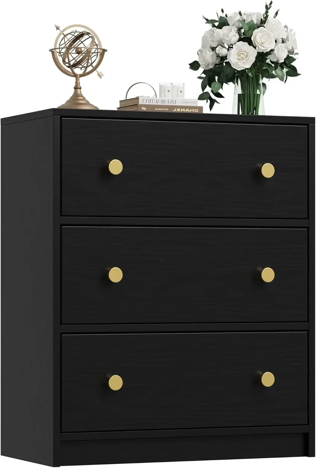 Black Nightstand for Bedroom with Drawers, Small Dresser Bedside Table Chest of Drawers for Bedroom, Hallway, Entryway, Closets,