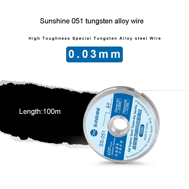 SUNSHINE SS-051 cavo di separazione LCD 0.03MM 100M linea di taglio di riparazione separata per schermo in acciaio legato al tungsteno ad alta tenacità