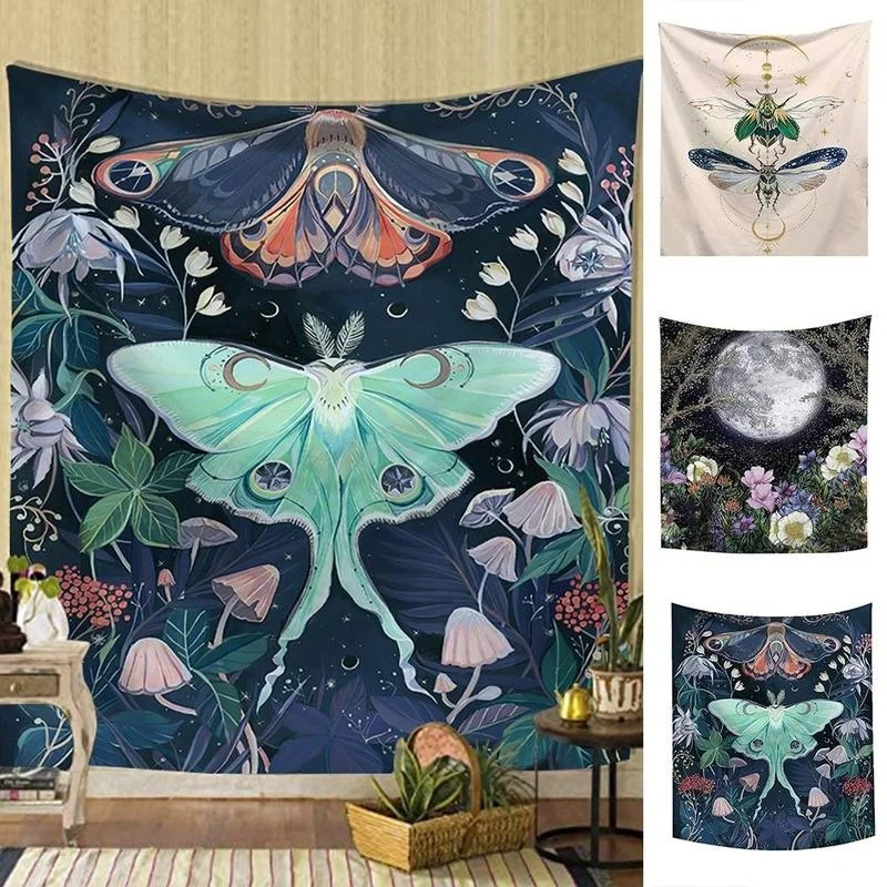 

Butterfly Flower Moon Wall Hanging Printed Tapestry Fashion Tapestry 95*73cm Tye Dye Tapestry Boho Wall Decor