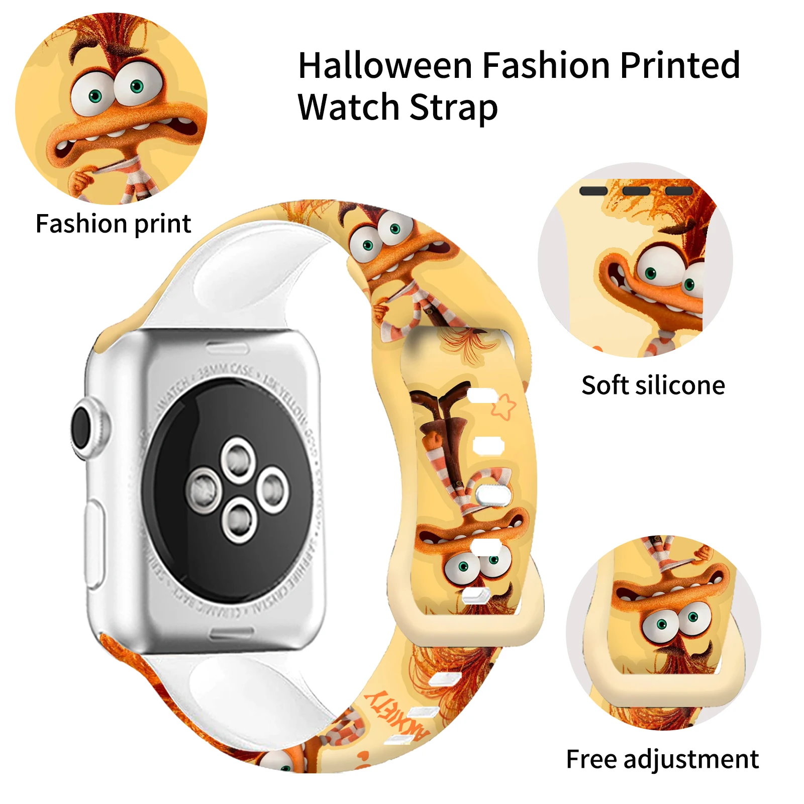 Disney Inside Out 2 Silicone Printed Strap for Apple Watch 9 8 7 SE 6 Band Replaceable Bracelet for iWatch 45mm 44mm 42mm 41mm