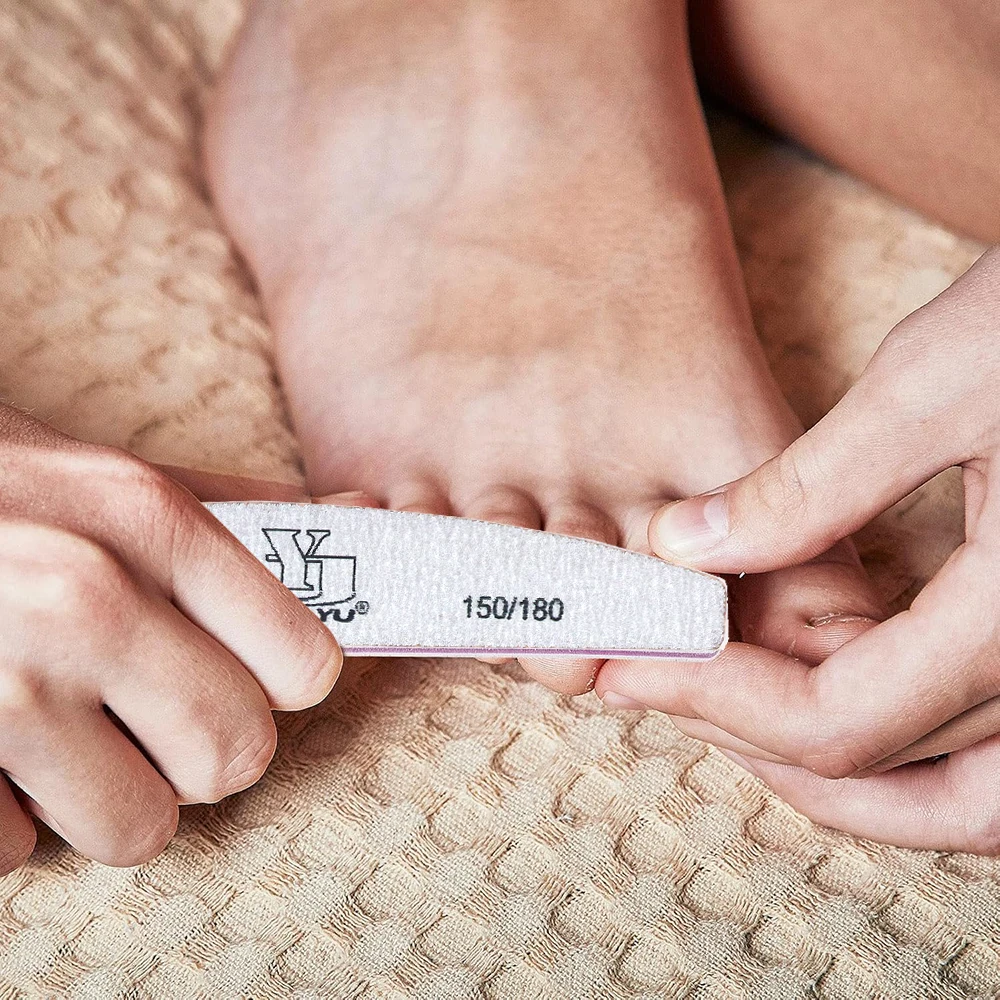 6個入りボート型ネイルファイル、ジェルネイルポリッシュ除去用サンディングファイル、150/180グリット、グレーのサンドペーパーバッファーファイル、マニキュアネイルアクセサリー用