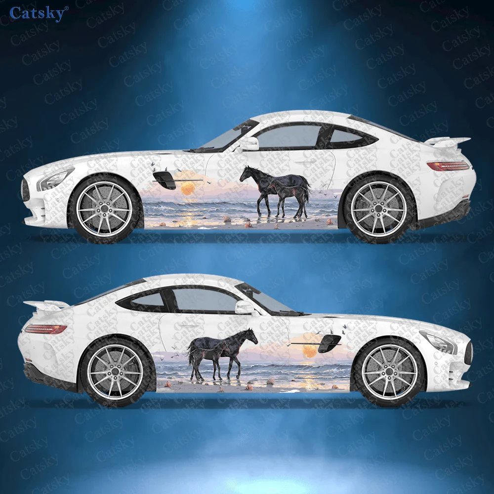 2개입 해변 다크 호스 자동차 비닐 랩, PVC 소재 방수 사이드 카 스티커, 자가 접착 스크래치 방지 스티커