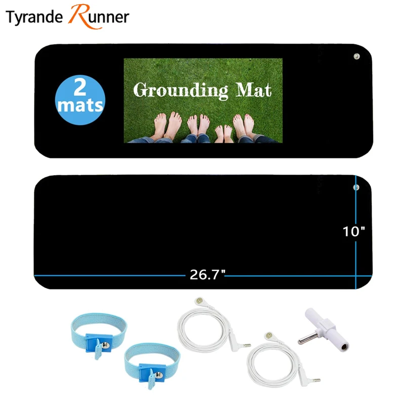 2 Grounding Mats Kit (10 x 26.7 Inch) with Adapter, 2 Straight Cords (15ft)and 2 Wristbands,Improve Sleep and Help with Anxiety