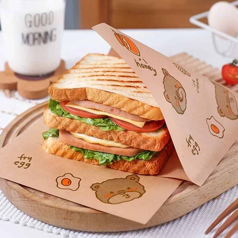 100PC Sandwich Wrapping Paper Oil-absorbing and Oil-proof Paper Disposable Bread Baking Food Grade Hamburger Bag Oil Paper