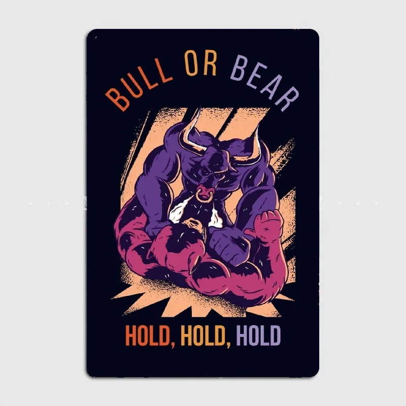 

Cool wrestling Bull vs Bear Market Passive Income Metal Tin Sign Truck Indoor and Outdoor Home Bar Coffee Kitchen Decoration
