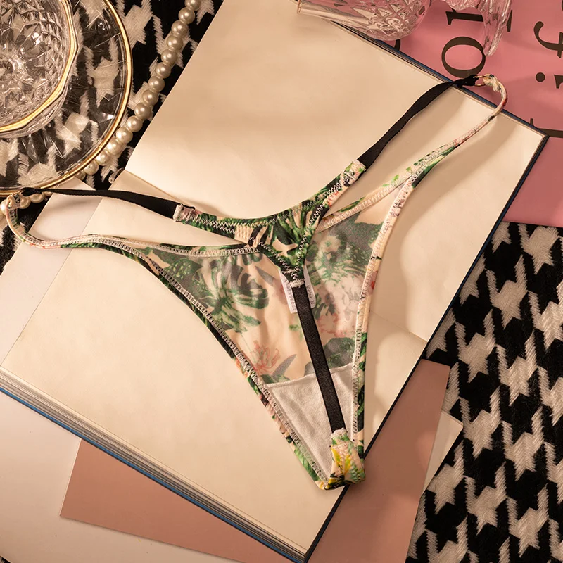 Ice Slik Low Waist Girls G String Leopard Flower Women Panties Sexy Briefs Thong T-back Underwear Female Lingerie Size S-XL