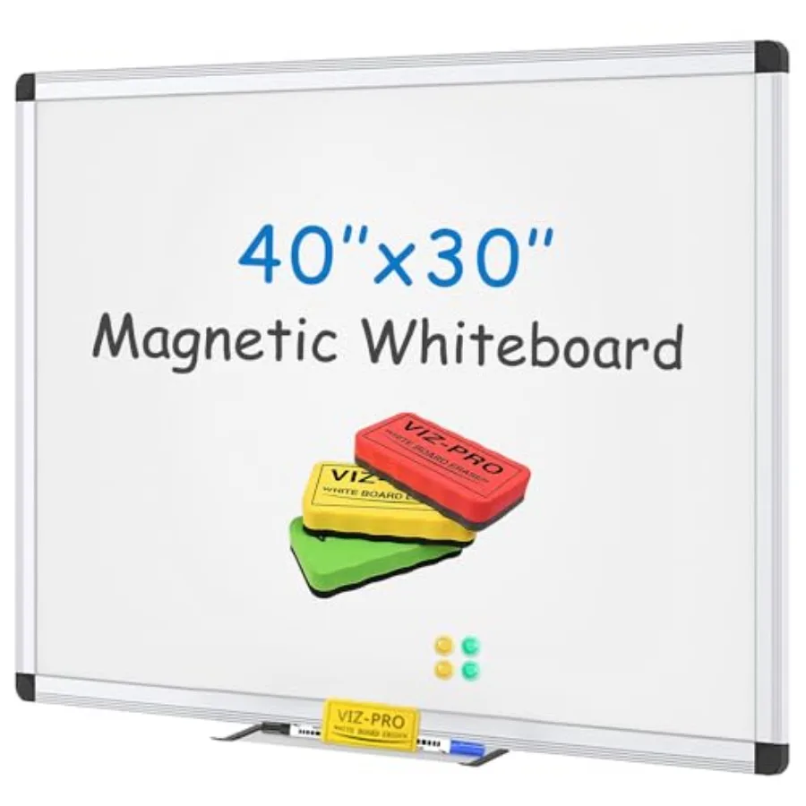 

Magnetic Whiteboard/Dry Erase Board, 40 X 30 Inches, with 4 Erasers and 2 Markers and 4 Magnets