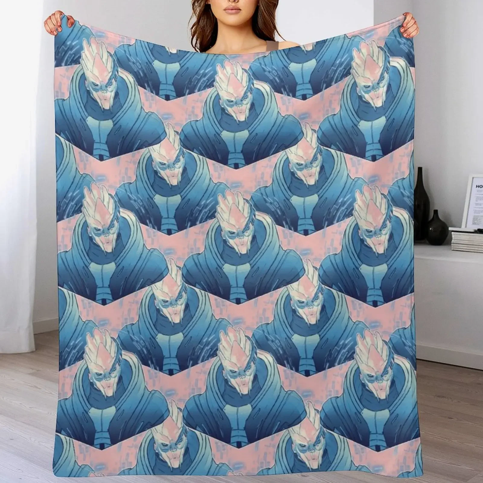 Garrus Vakarian Throw Blanket Travel Size Cozy Blanket for Plane Train