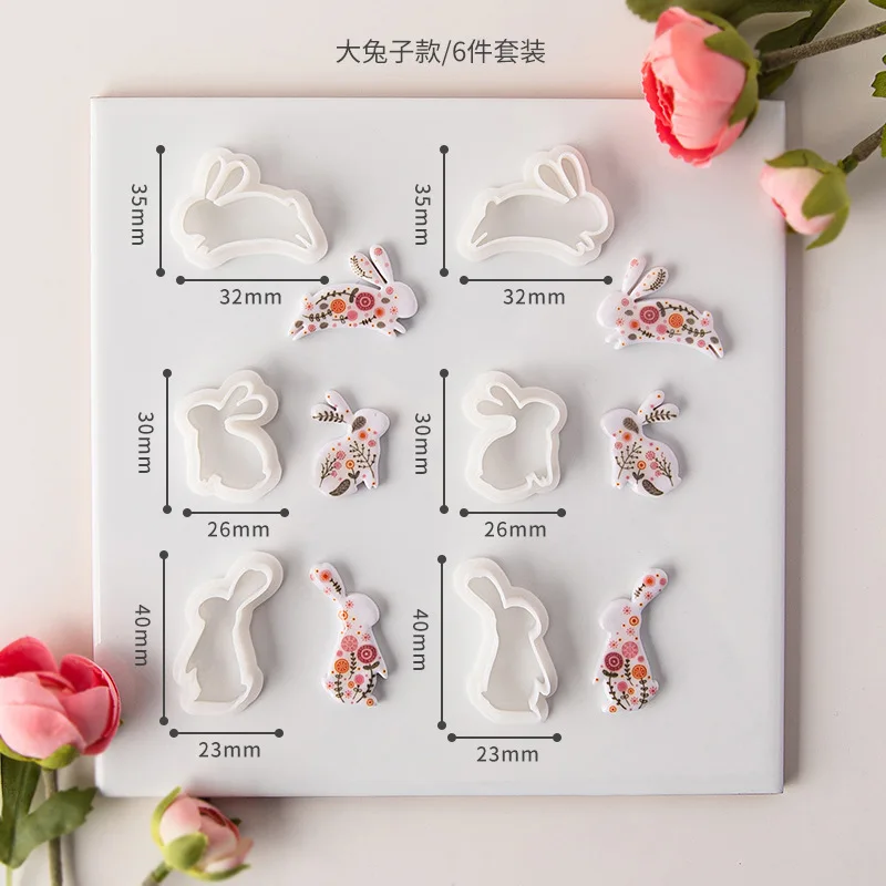 6Pcs/Set Cartoon Rabbit Polymer Clay Cutters Easter Bunny Shaped Clay Earring Molds for Pendant Jewelry Handmade Cutting Tools