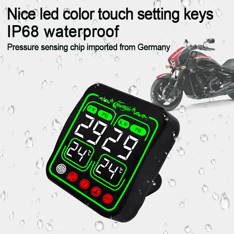 NEW Model Waterproof 8-In-1 Motorcycle Led TPMS Display Tire High Temperature Alarm Tire Pressure Alarm With 2 External Sensors