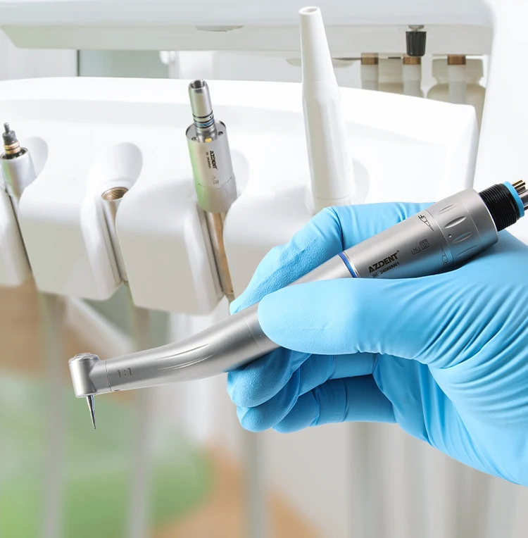 AZDENT Dental 1:1 LED Glasfaser-Luftmotor, Mini, 6 Löcher, Innenkanal, niedrige Geschwindigkeit, Handstück, Zahnmedizin-Werkzeuge – Detail 7