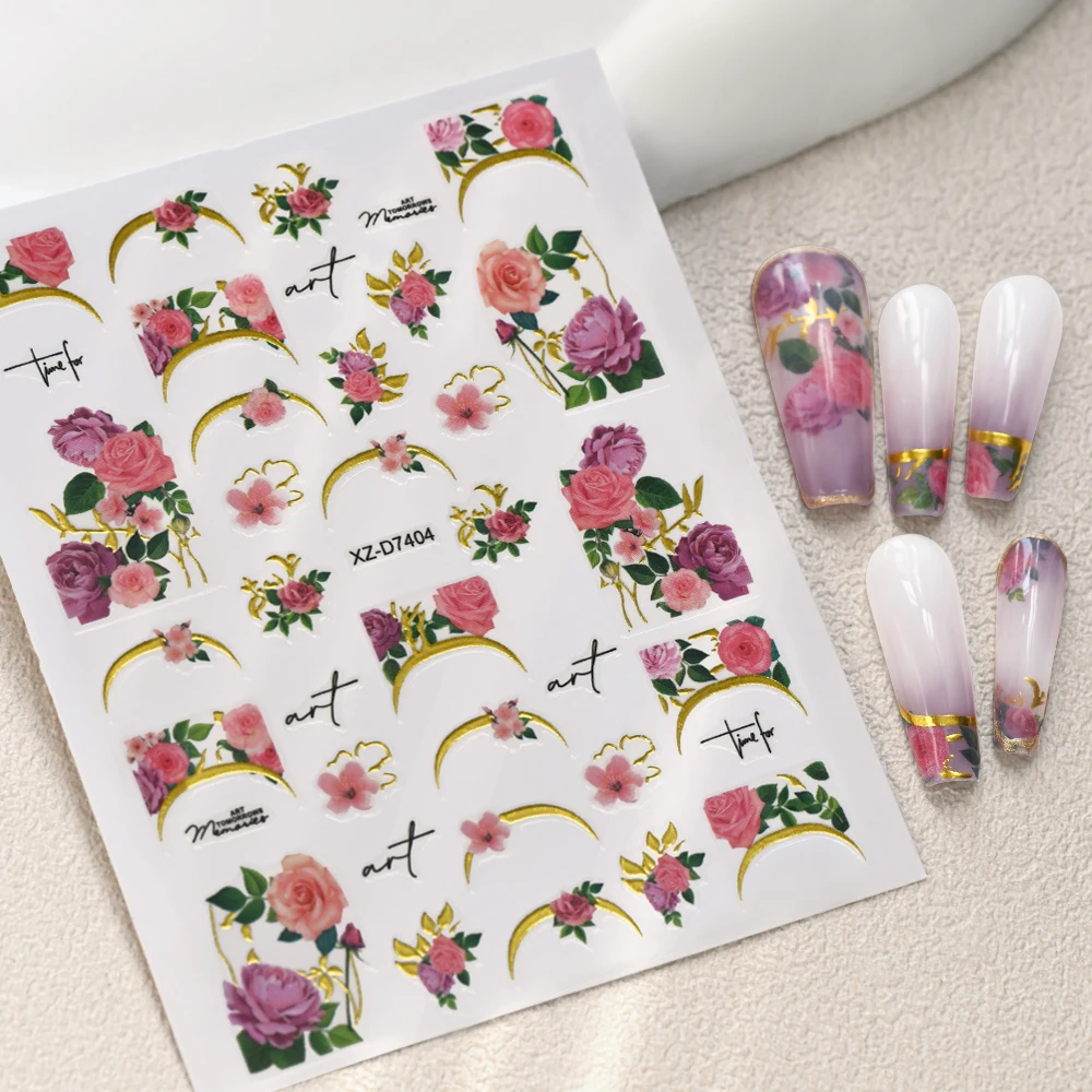 12 pezzi adesivi per unghie in stile cinese 3D punk serpente peonia fiore decalcomanie per nail art abbronzante cursori per manicure autoadesivi colorati