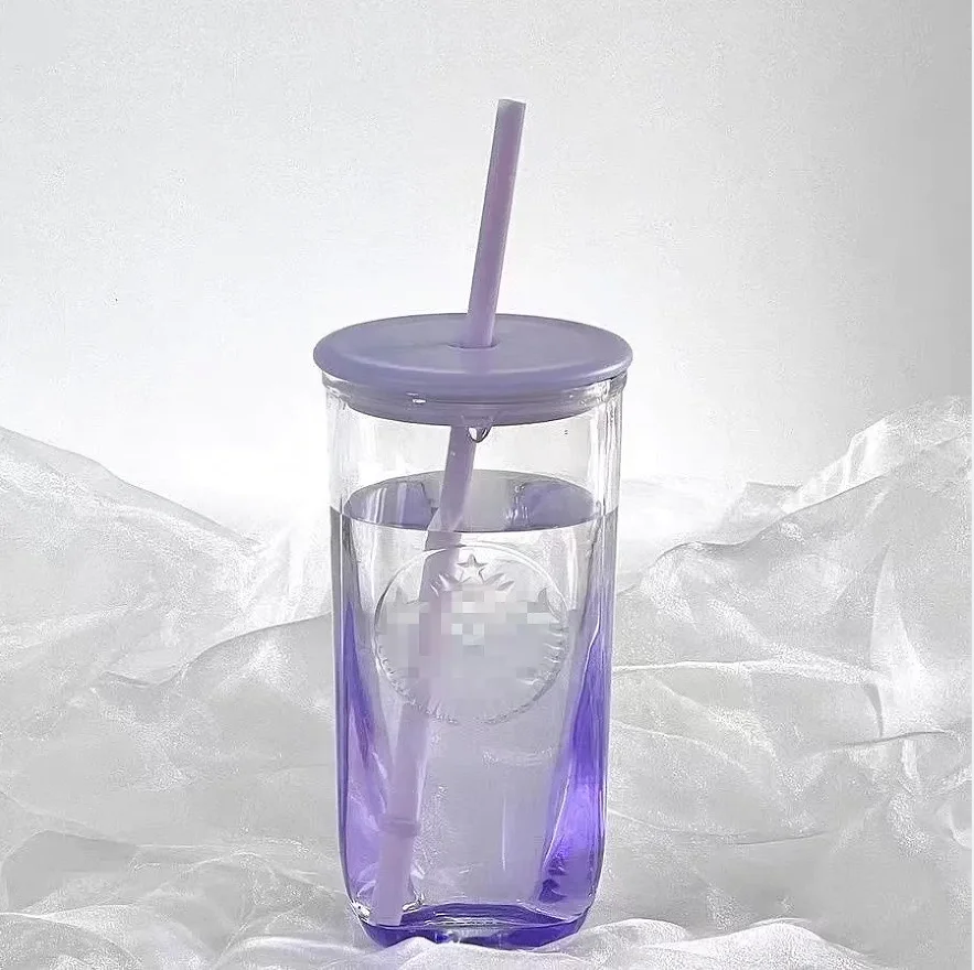 New 2023 ★★★ Triangle covered glass cup, straw water cup, 473ml