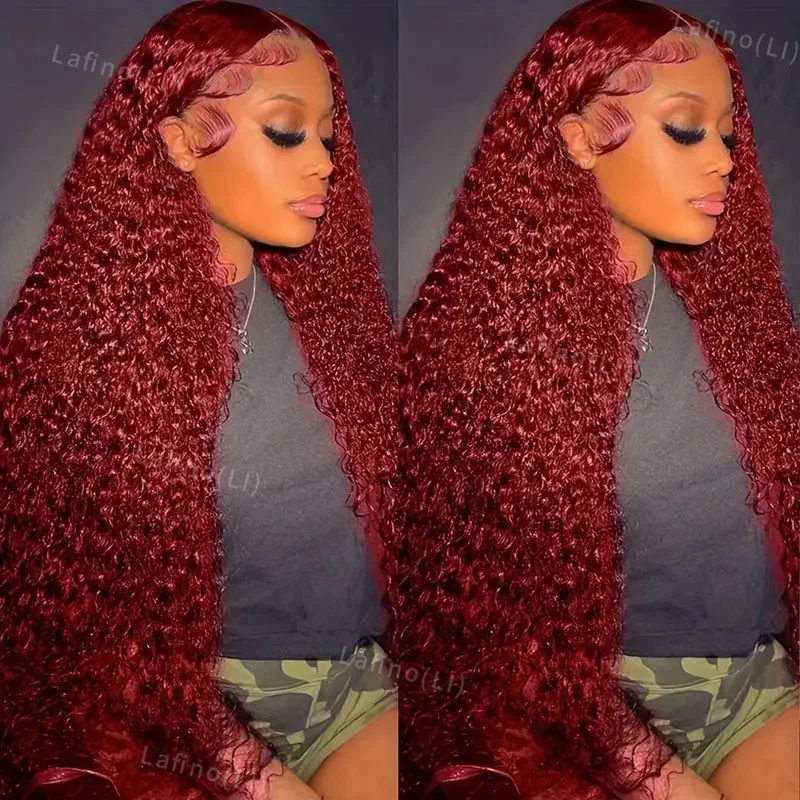 

30 Inch 13x4 Deep Wave Curly Lace Frontal Wig 99J Burgundy 13x6 Lace Front Wigs Red Colored Human Hair Wigs For Women