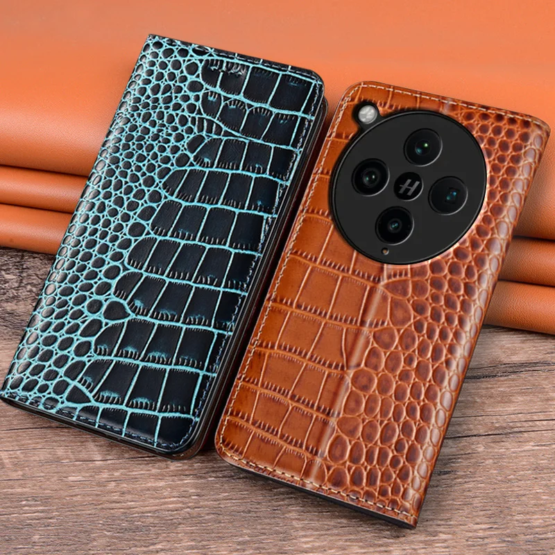 

Flip Case For OPPO Find X8 Pro X8Pro 5G Genuine Leather Magnetic Cover Luxury Cowhide Crocodile Pattern Card Pocket Wallet Cases