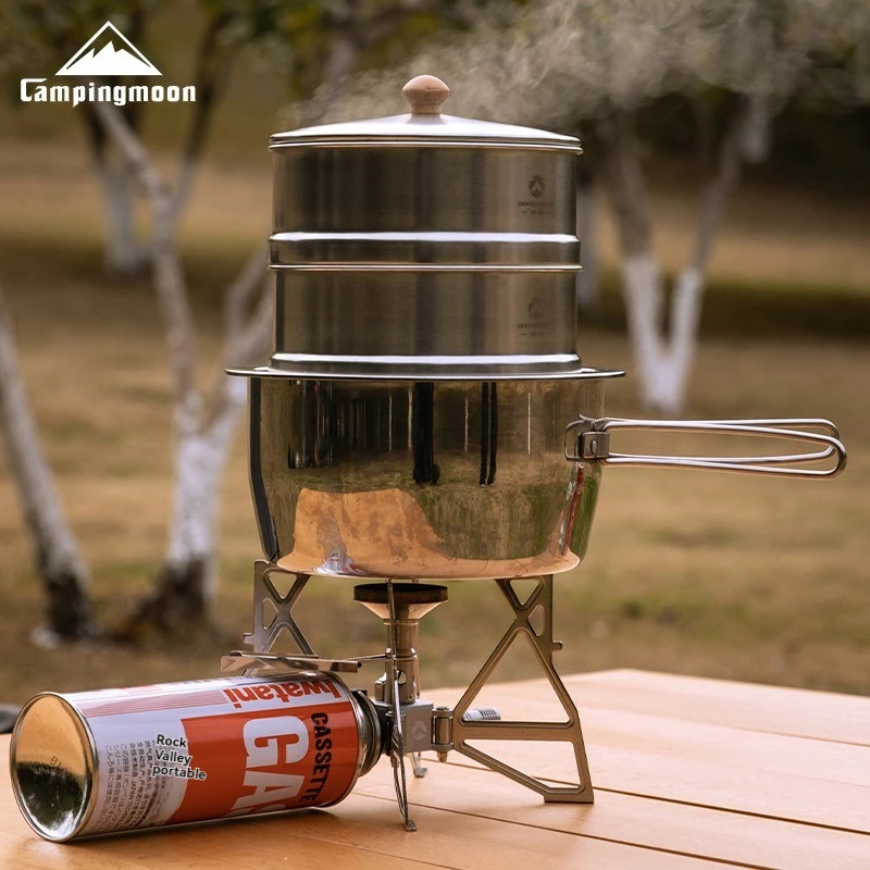 

CAMPINGMOON S363/S363-2S Набор уличной посуды, штабелируемая легкая пароварка для кемпинга из нержавеющей стали для кемпинга