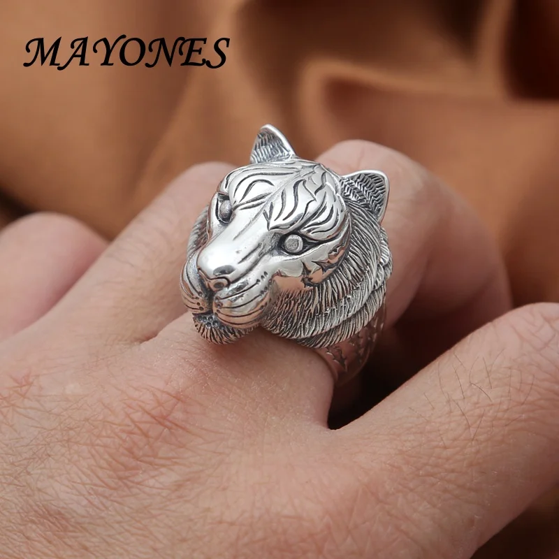 

100% S925 sterling silver exaggerated personality retro Thai silver tiger head men's domineering ring free delivery