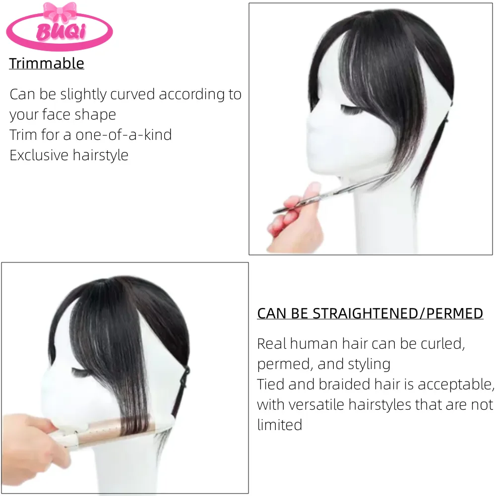 BUQI Synthetic 3D French Bangs Clip-in Extensions Invisible Hairpieces Natural Fake Bangs Invisible Clourse Hairpiece for Women