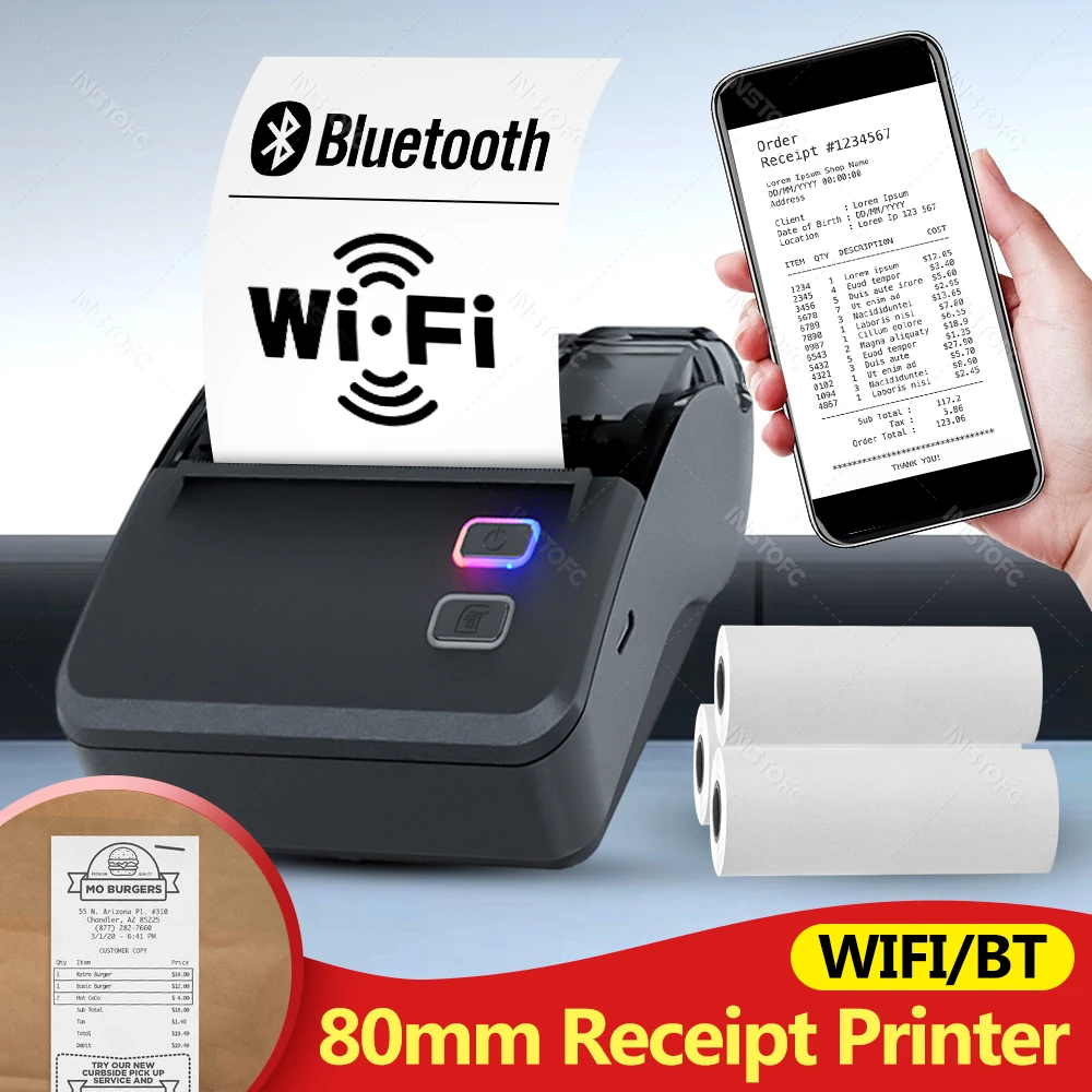 WiFi Bluetooth 80mm Mini Bluetooth Thermal Printer Ticket Bill Receipt Impresora Support Android iOS On Loyverse POS app