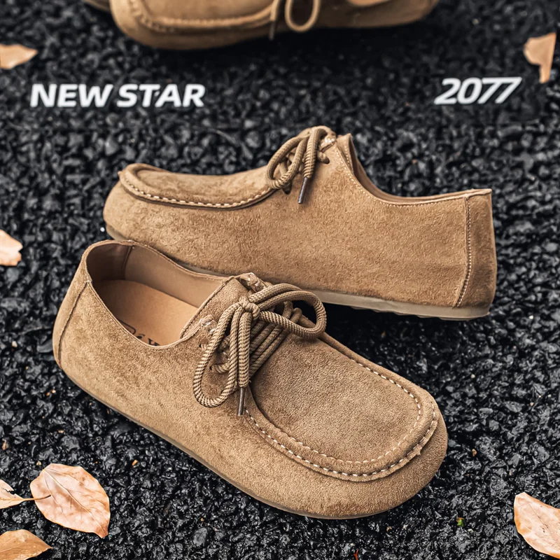 Fashion Wide Toe Men's Casual Shoes Autumn Suede Leather Flat Shoes Minimalist Barefoot Shoes Comfortable Walking Driving Shoes