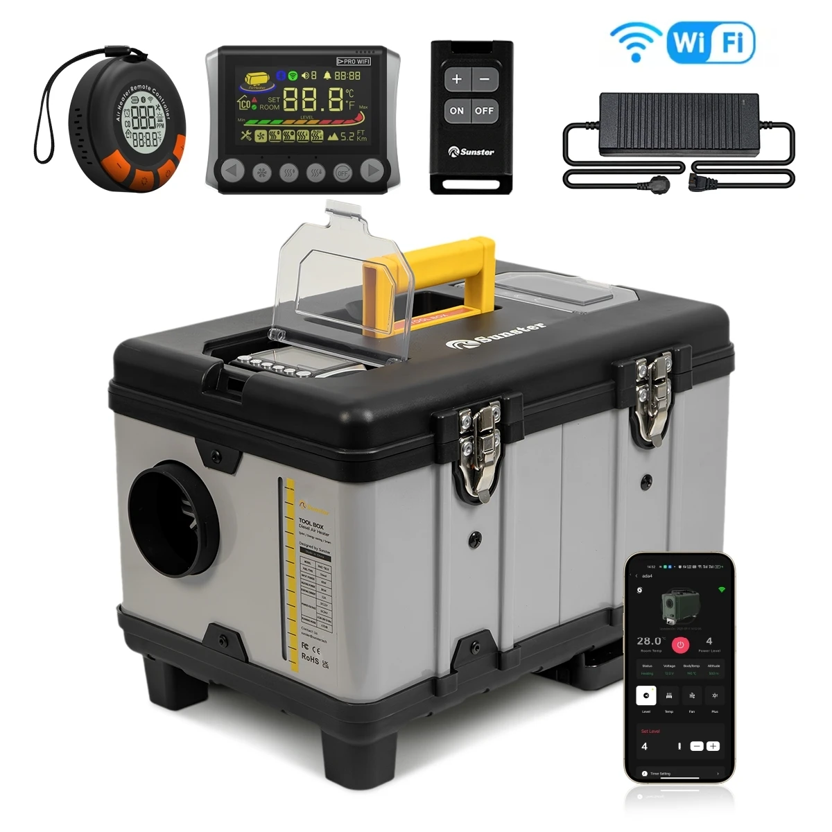 TB10PRO 8KW WLAN- & Bluetooth-App-gesteuerter Dieselheizer 12V/24V/220V Nacht-Heizgerät mit adaptivem Höhengangmodus/CO-Monitor für Zeltcamping