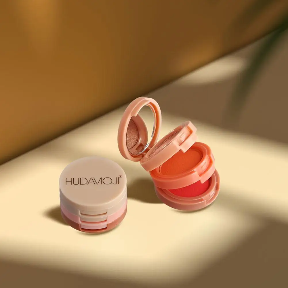 لوحة 3 في 1 لؤلؤية أحمر الخدود ظلال العيون بريق الخوخ روج ماتي تمييز أحمر الخدود الكنتوري مسحوق مستحضرات التجميل متعددة الوظائف #6