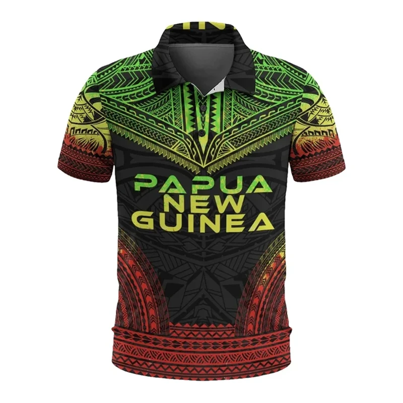 Papua New Guinea Flag Map 3D Printed Polo Shirts For Men Clothes PNG National Emblem POLO Shirt Casual Man Short Sleeve Tee Tops