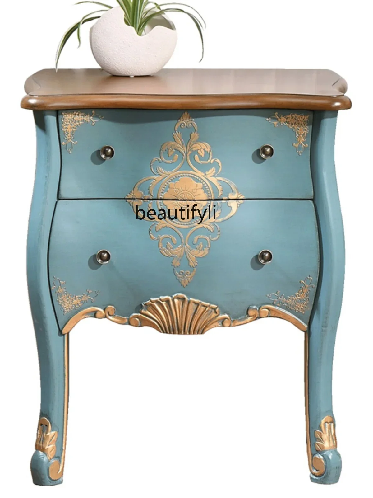 

American Living Room Two-Drawer Corner Table Hand-Painted Sofa Storage Cabinet Storage Bedroom Bedside Table