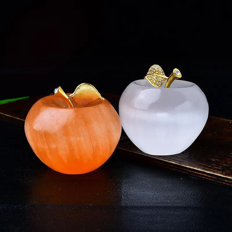 

Natural Semi-transparent Gypsum apple Decorative Polished Raw Stone Home Decoration Ornaments