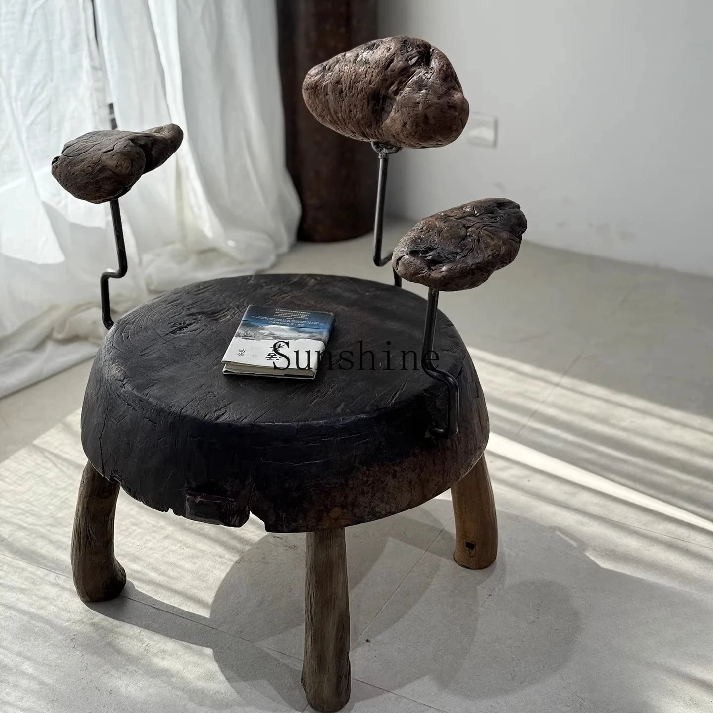 

Medieval style tea room tea table indoor casual back chair round retro single stool