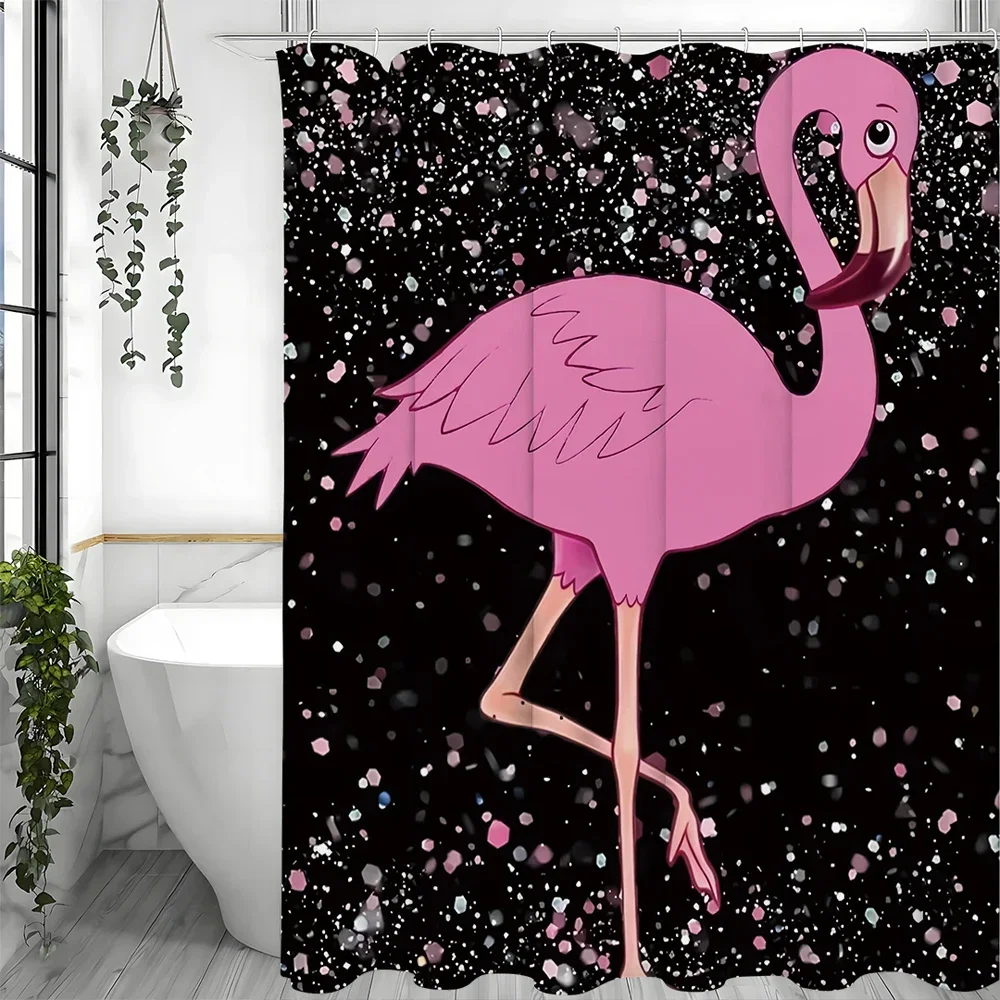 

Занавеска для душа с розовым фламинго, декоративная занавеска для душа в ванной комнате, водонепроницаемая занавеска для душа с крючками