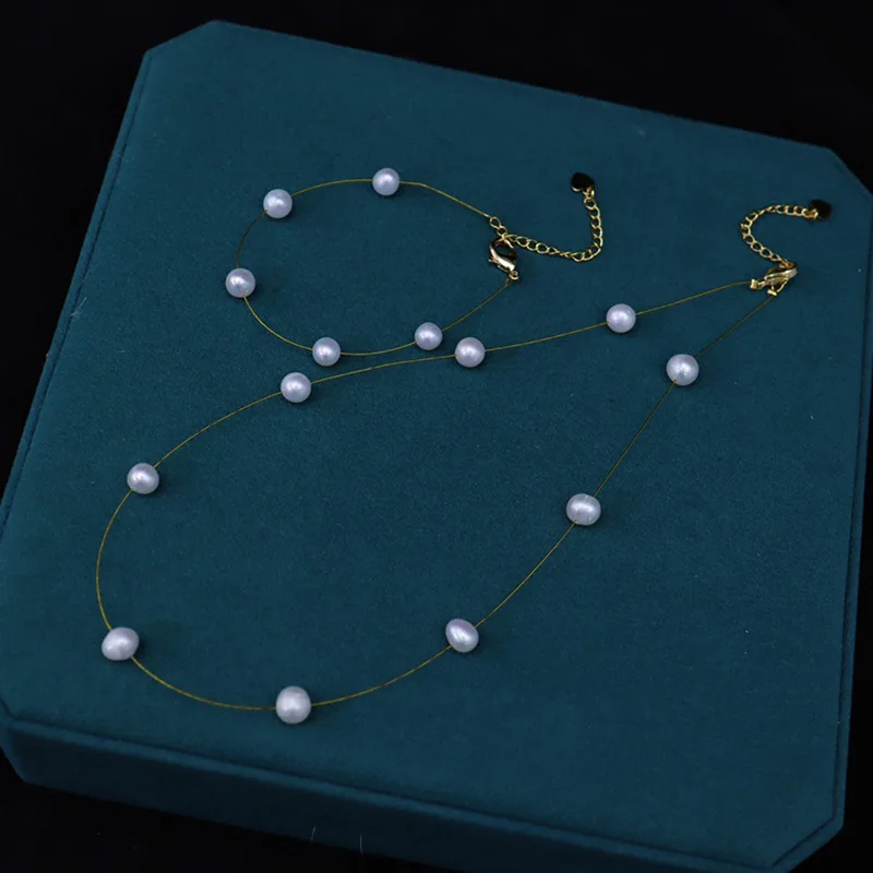 

Набор гипсофилы, ожерелье из натурального пресноводного жемчуга, браслет для женщин, 6-8 мм, свежий и уникальный дизайн, незаменимый для феи