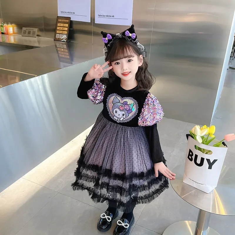 Sanurgente-Robe de princesse Kuromi pour filles, jupe Lolita mignonne, tenue de carnaval pour enfants, costume de cosplay, fête d'anniversaire, anime, Halloween