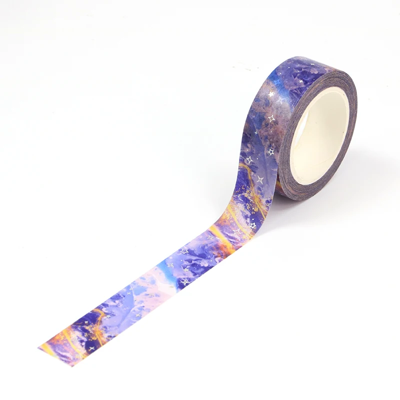 Nieuwe 1X10M Deco Blauw Paars Galaxy Cloud Zilveren Sterren Washi Tape Voor Scrapbooking Planner Maskking Tape Kawaii Papeleria