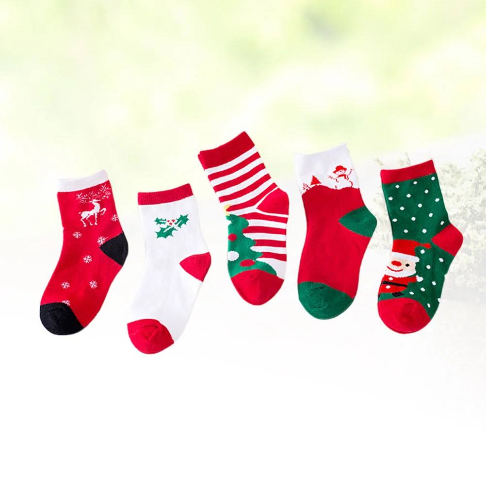 

5 Pairs Christmas Theme Pattern Socks for Kids Boy Stockings Applicable Any Occasions