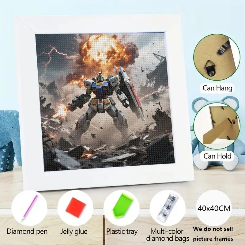 

1 шт., 40x40 см, 5D DIY Gundam Robot, набор для алмазной живописи, полная дрель, аниме, Mecha Warrior, взрывная сцена, алмазное искусство, драгоценный камень со стразами