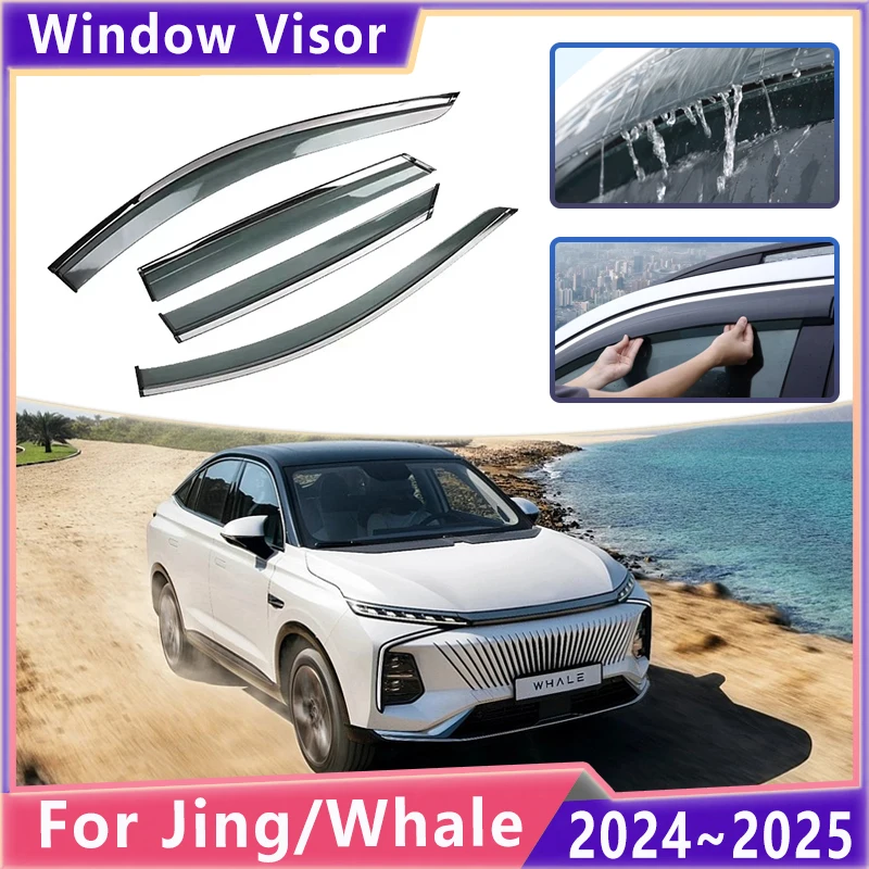 Car Side Window Rain Visor For Roewe Jing Whale 2024 2025 Weathershield Bright Strip Deflector Awnings Trim Shield Accessories