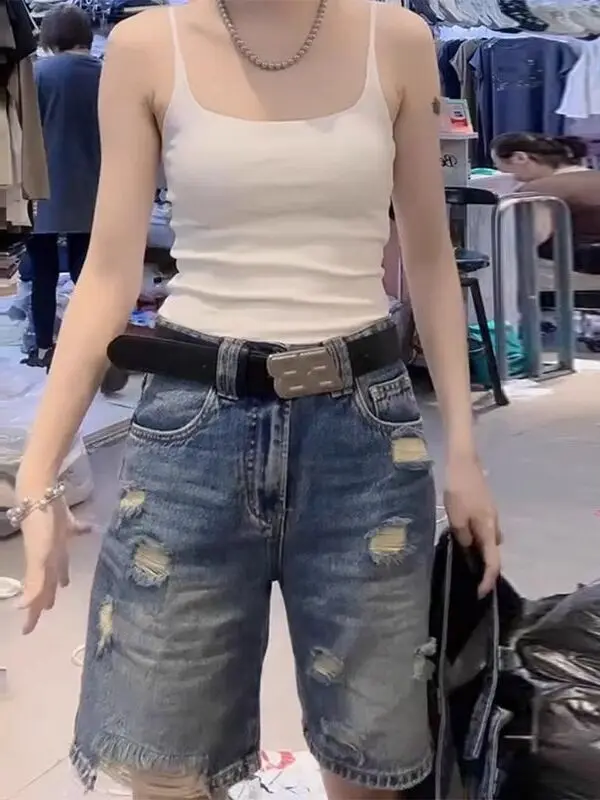 

High Waist Wide Leg Five-Quarter Jeans Women's Summer Thin A-Line Hot Pants plus Size Denim Blue Loose Slimming Shorts