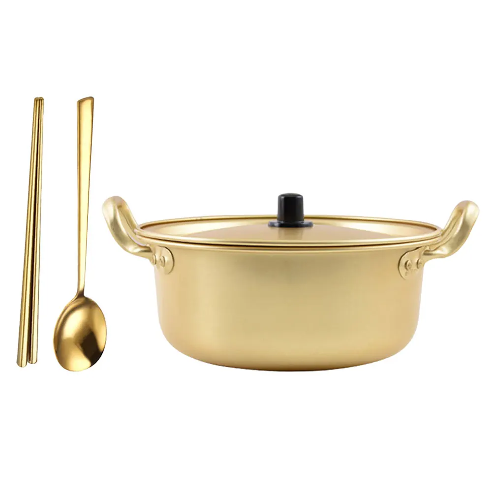 

1 Set Korean Ramen Aluminum Cooking With Lid Quick Heating Soup Pan Double Handle Kitchen Utensil Reusable Small Metal