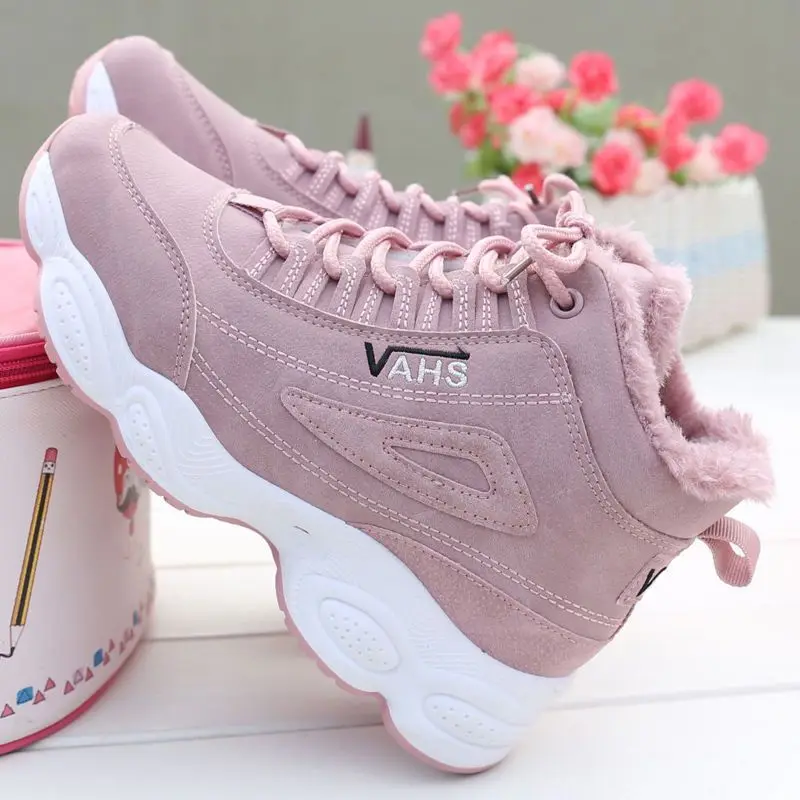 Pink Boots Women Winter Plus Velvet Cotton Shoes High Top Snow Boots Warm Thick Bottom Casual Wedges Sneakers Botas De Invierno