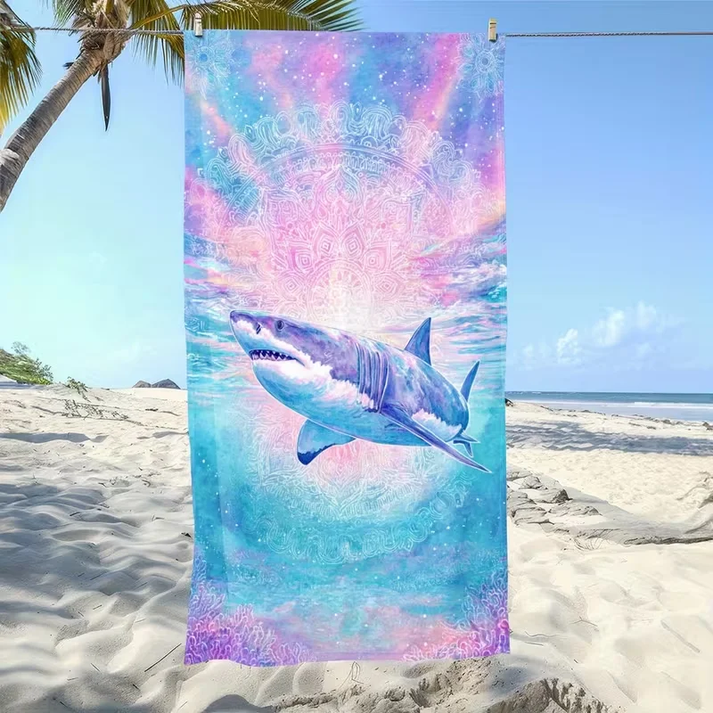 Realistic Beach Starfish Seashell Beach Towel Soft Ocean Wave Scenery Sandproof Towel Marine Style Seaside Vacation