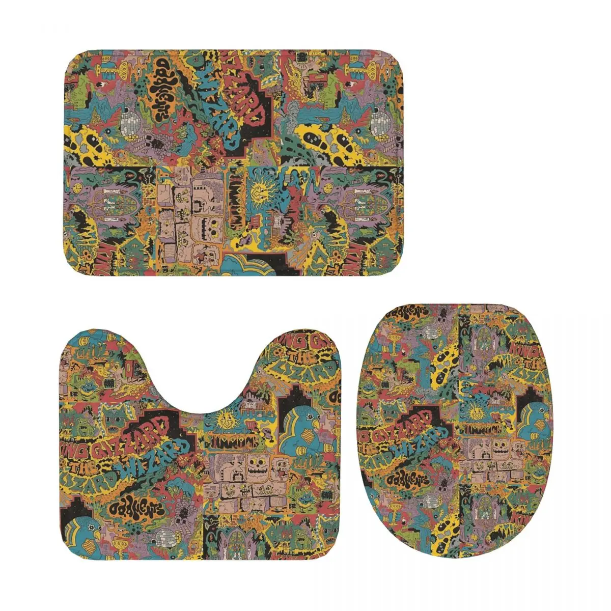 

King Gizzard And The Lizard Wizard - Oddments 3 Pcs Bath Mat Bathroom Set Toilet Lid Cover Home Decor Non-Slip Carpet Floor Rug